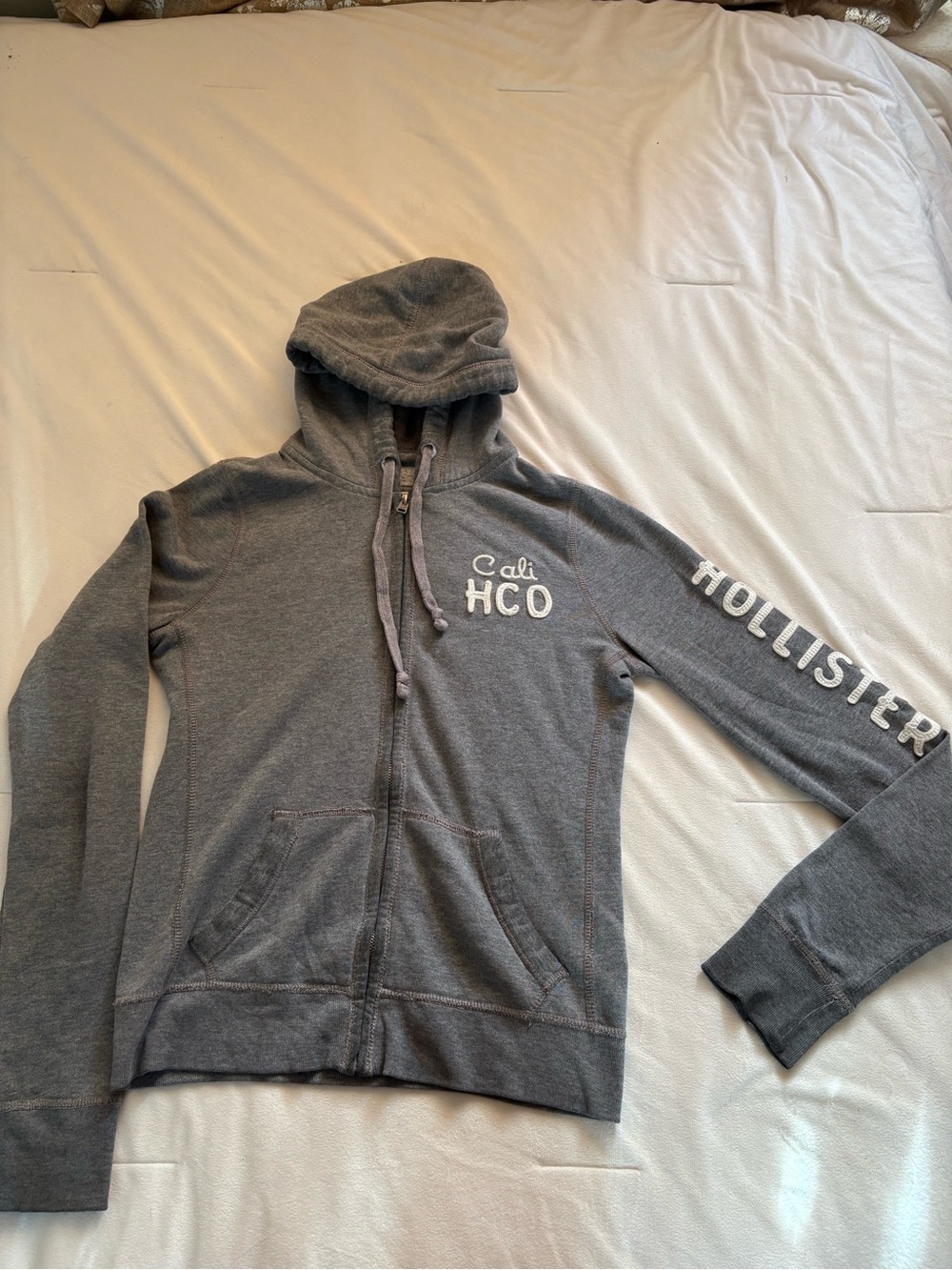 Hollister Gray Zip-Up Hoodie with White Logo